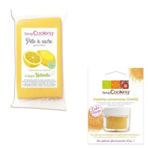AIDE PÂTISSERIE Pâte à sucre jaune 250 g arôme citron + paillettes dorées