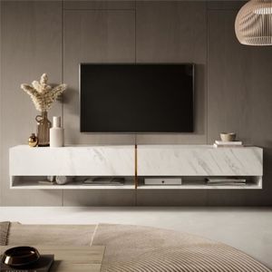 MEUBLE TV Meuble TV - MIRRGO -  200 cm - marbre blanc avec insert d'or