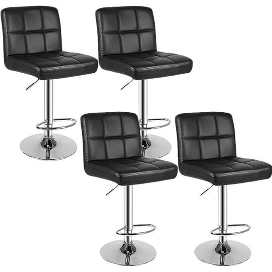 Lot De 4 Tabourets De Bar En Velours Noir - Dossier, Repose-pieds, Hauteur Réglable 59-79 Cm, Pivotant 360° - 5