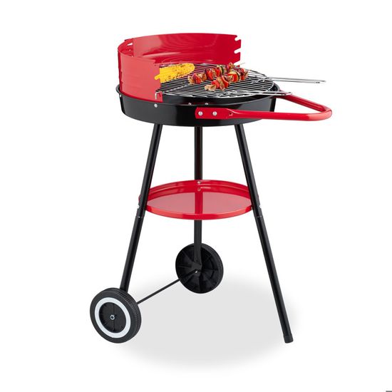 Barbecue Fumoir à Charbon Relaxdays Avec Chariot - 2 Étagères, Roues, Thermomètre, Dimensions 106x114x67 Cm