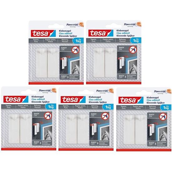 Clous Adhésifs Tesa® Pour Toile - Support 2kg - Pour Papier Peint Et Plâtre - Sans Trace - Réglable En Hauteur