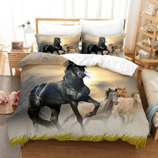 Feelyou Ensemble de literie avec motif de cheval taille