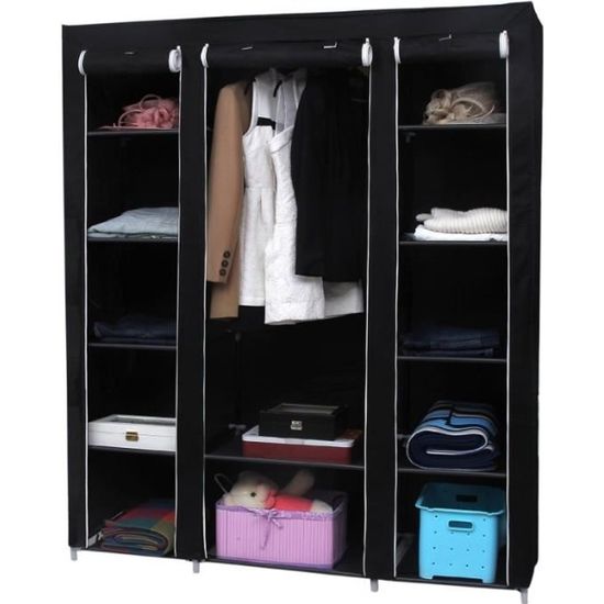 Armoires penderie tissu meuble de rangement noir 180 cm 2012041