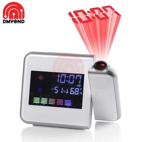 Horloge,6 en 1 réveil projecteur numérique réveil Projection 1 6m température thermomètre humidité hygromètre bureau - Type WHITE