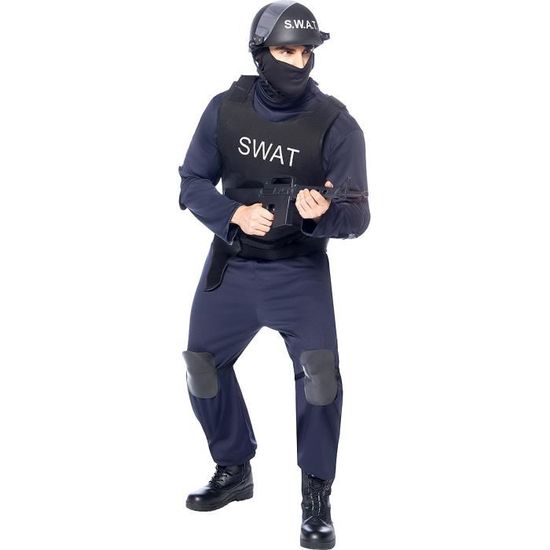 Funidelia | Déguisement SWAT pour homme Agent de Police, FBI, Professions - Déguisement pour Adultes et accessoires pour Halloween, carnaval et fêtes. - Taille M - Bleu foncé