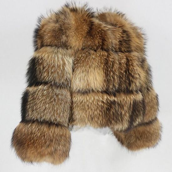 Manteau Parka à col en fourrure de raton laveur naturel pour femme