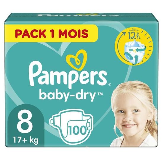 PAMPERS BABY-DRY Taille 8 - 17Kg et + 100 couches - Pack 1 mois