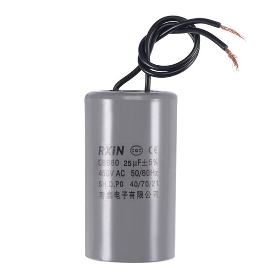 Condensateur CBB60 25uF 450V AC - 2 Câbles - Dimension 70x42mm - Pour Lave-linge/démarrage - Neuf