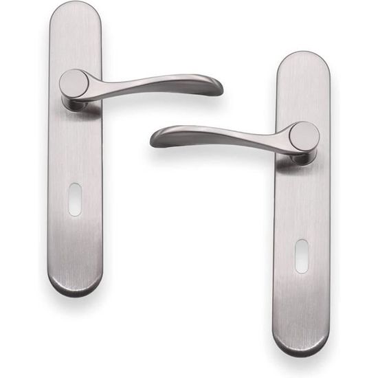 2 Poignées De Porte Rondes En Aluminium Moderne - Avec Clé, Carré Et Vis, Couleur Grise