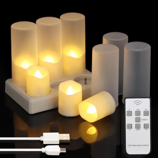Lot De 6 Bougies LED Rechargeables Avec Télécommande - Chauffe-plat LED Pour Noël, Mariage Et Ambiance Romantique