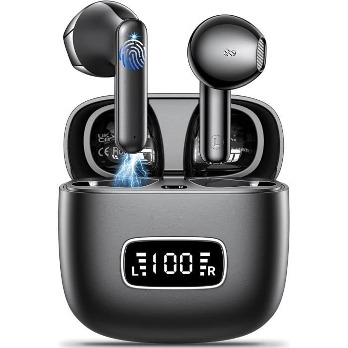 Ecouteurs Bluetooth sans Fil Ecouteurs Bluetooth 5.3 Écran LED ENC Réduction de Bruit Mic Hi-Fi Son Stéréo IPX6 Étanche.[Z39]