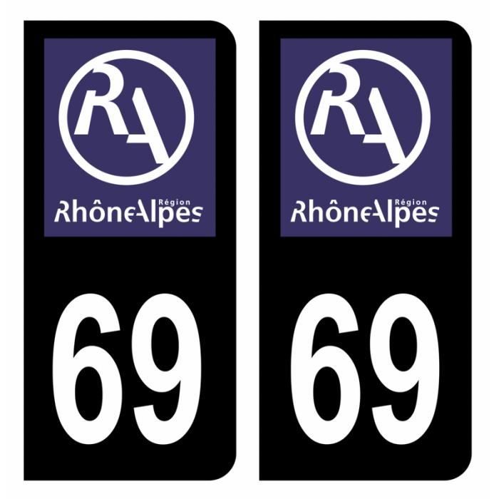 Autocollants Département 69 Rhône - Lot De 2 Stickers Plaque Immatriculation - Format 45x100mm