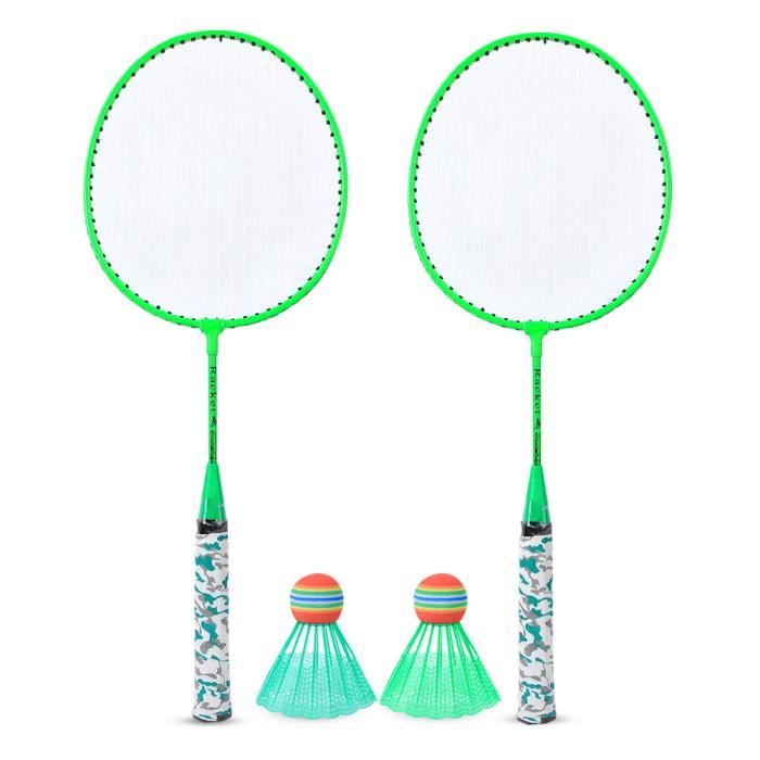 Kit badminton Kit de Raquette de Badminton avec 2 Balles Jeu de Sport Extérieur Jouet d'Enfant Garçons Filles(Vert Fluorescent )-COL