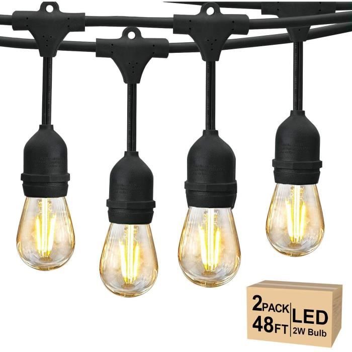 Svater S14 Guirlande Lumineuse Intérieur Exterieur, 30Mètre IP65 Étanche LED 2Wx 30 E27 LED Ampoule Petit Culot Vis Blanc Chaud,Déco