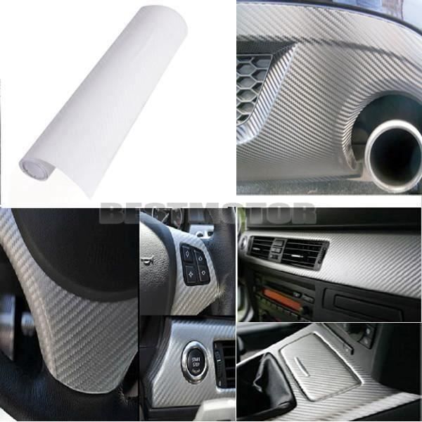 NEUFU Autocollant 3D Film Vinyle Tuning Carbone Thermoformable Adhesif 30x152cm BLANC TU Bi22147