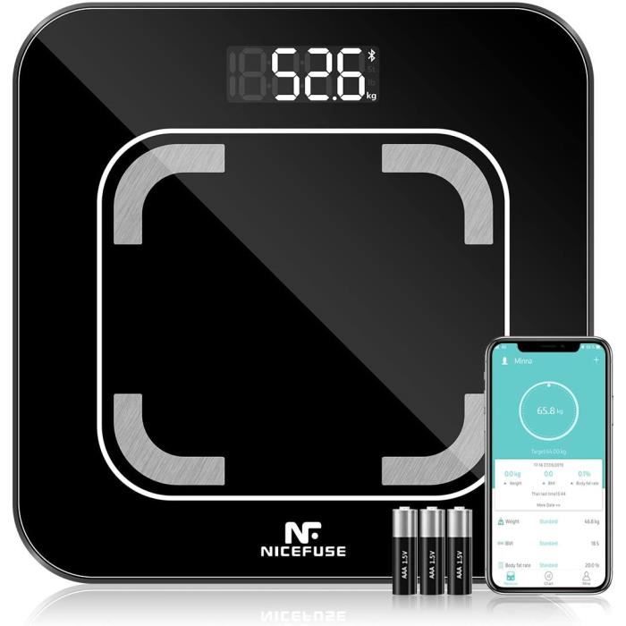 Pèse Personne Impédancemètre, Balance Connectée, Pese Personne Connecté Bluetooth avec 13 Données Corporelles BMI/Graisse/Eau/Masse