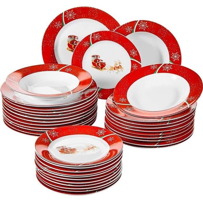 VEWEET, Série Christmasdeer, Service de Table en Porcelaine pour 12 Personnes, 36 pièces, Assietes Plates, Assiettes Creuses, Assiet