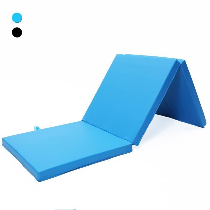 ISE Tapis de gymnastique pliable Tapis de Sol 180 x 60 x 5 cm, Matelas de Gym Épais et Pliable pour la Maison Bleu