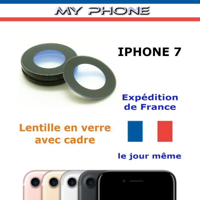 MY PHONE : Vitre Caméra Arrière IPHONE 7 Lentille en verre avec cadre appareil Photo