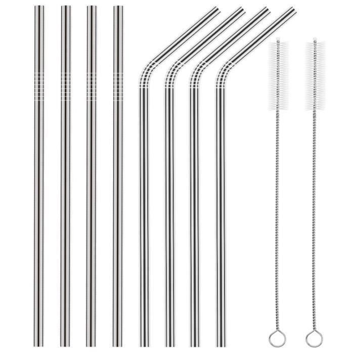 Lot de 8 pailles inox Long 10,5 '' pailles métalliques pour 20 30oz en acier inoxydable gobelets boissons froides LIK2594