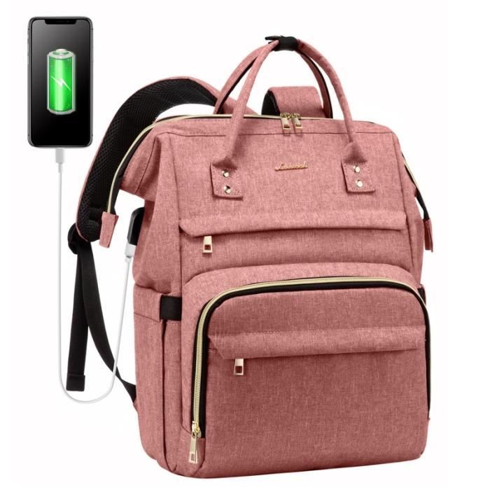 Sac à dos,LOVEVOOK – sac à dos en toile pour femmes, multifonctionnel, unisexe, étanche, antivol, pour l'école et le - Type Rose