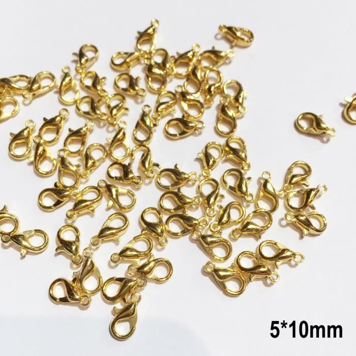 Lot de 50 Fermoirs mousqueton métal adoré qualité pour création de collier et bracelet taille au choix - 5*10mm