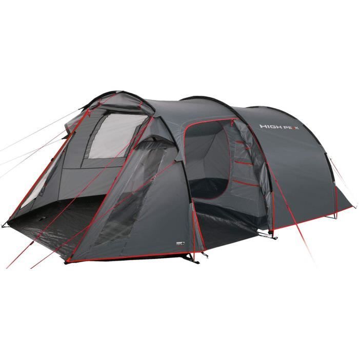High Peak Fermo 3 Tente Tunnel avec auvent Mixte Adulte, Gris-foncé-Rouge - 10252