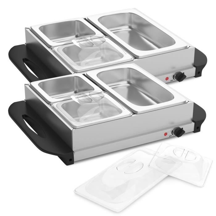 Jago® Chauffe-Plats Électrique - Set de 2, en Acier Inoxydable, Maintien de la Température, 1 x 2,5 l + 2 x 1 l - Chauffe-Buffet