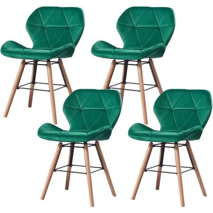 LOUNA - Lot de 4 chaises scandinave - Velours - Vert - pieds en métal design salle a manger salon - 54 x 48 x 73 cm