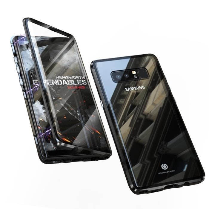 Samsung Galaxy Note 8 Coque Cadre en Métal Adsorption Magnétique Avant et Arrière Verre Trempé Housse Protection étui - Noir