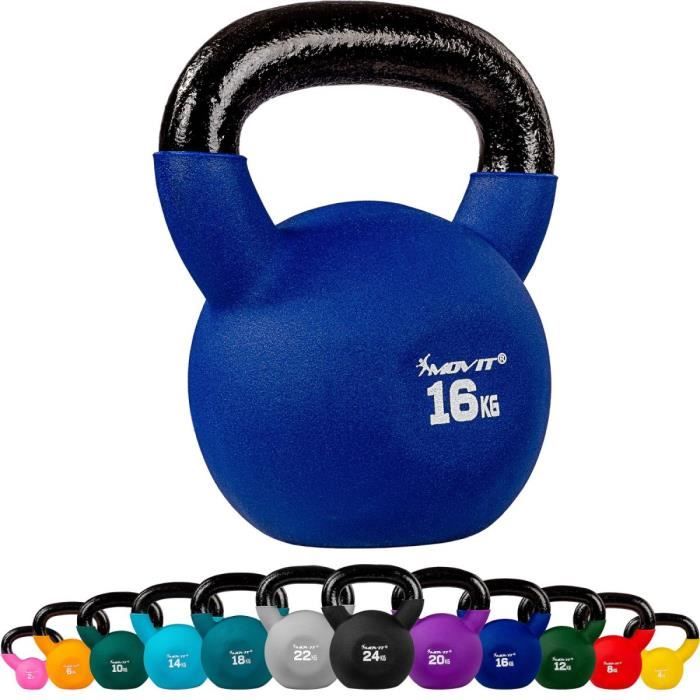 MOVIT Kettlebell 16kg bleu en fonte néoprène