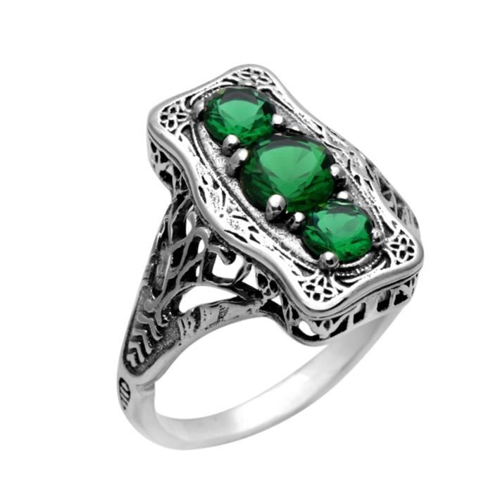 Femme Bague Swarovski Elements argent 925 Emerald Bague
