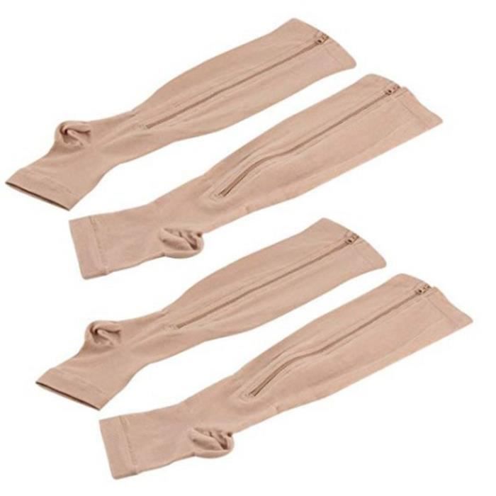 2 Paires de Chaussettes de Compression Pour Hommes - Femmes À Bout Ouvert, Chaussettes Hautes de Maintien Aux Genoux Avec Fermeture