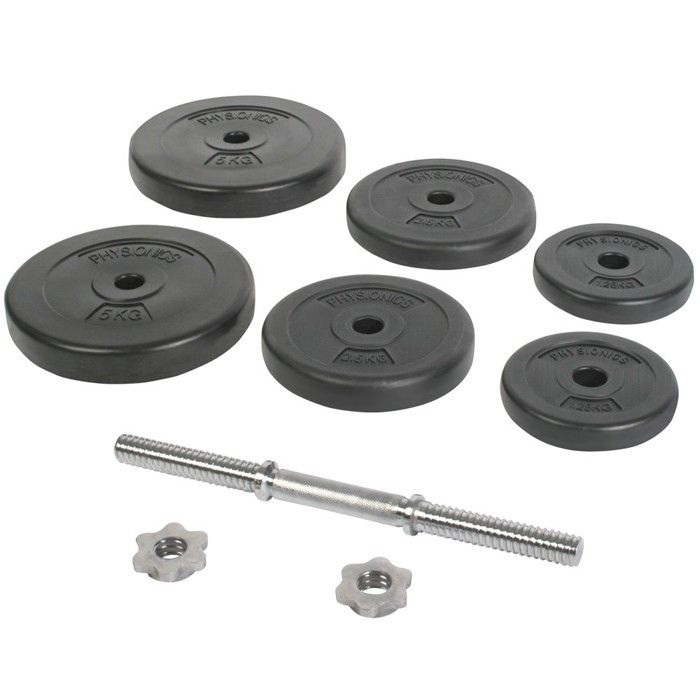 Physionics® Haltère / Poids de Musculation - 20 kg, 6 Disques, Barre Courte Ø25 mm - Disques pour Fitness, Set d'Haltères Courts