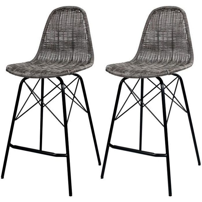 Chaise de bar Tiptur en résine tressée grise 63 cm (lot de 2)