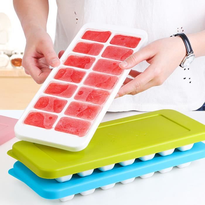 Plateaux de glacons en silicone a degagement facile Cubes de 14 formes et chacun avec couvercle Moules a glace en caoutchouc flexibl