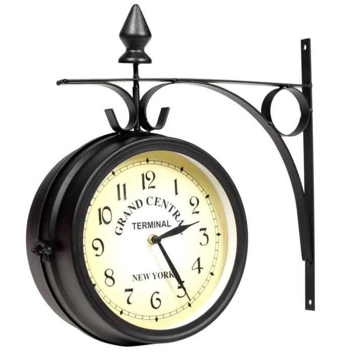 Horloge de gare retro double face New York Noir