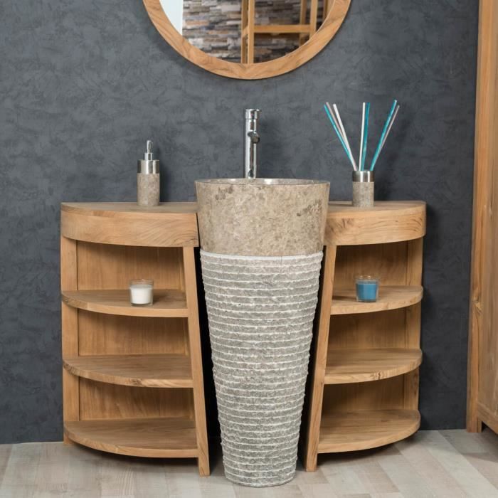Meuble sous vasque en teck Florence 120cm + vasque gris