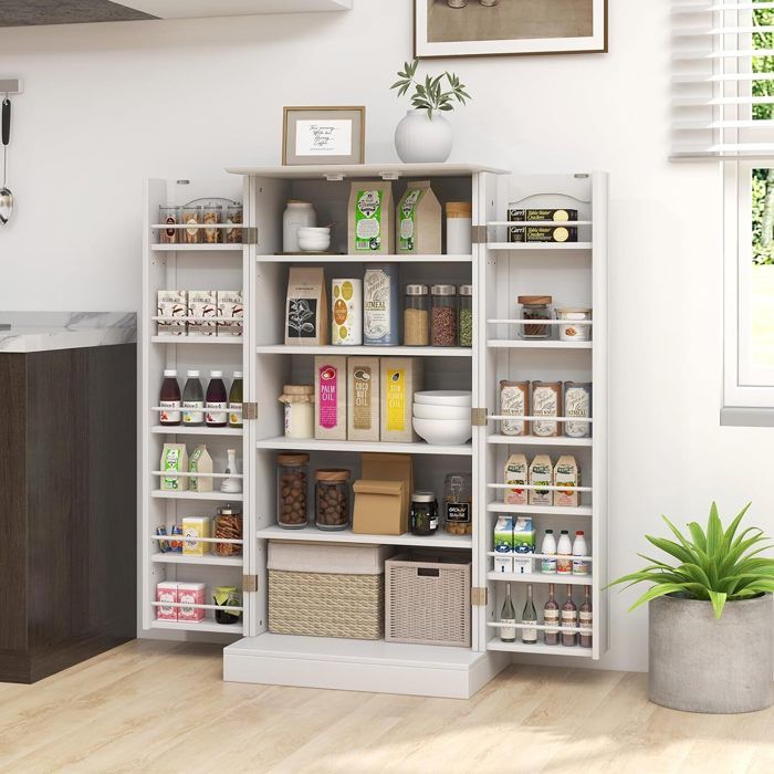 GIANTEX Buffet De Cuisine Avec 2 Portes Coulissantes- Étagère Réglable