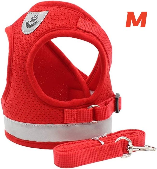 Meilleurs prix pour Harnais et Laisse pour Chien Harnais en Maille Souple Respirante Harnais Réglable Anti-Traction RougeM