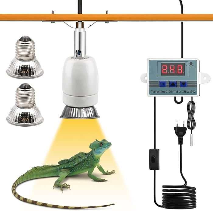 Comparer les prix de Lampe chauffante en céramique pour reptiles-Culot E27-Avec 2 lampes chauffantes 220 V-50 W-Pour terrarium-Douille E27-Rotation