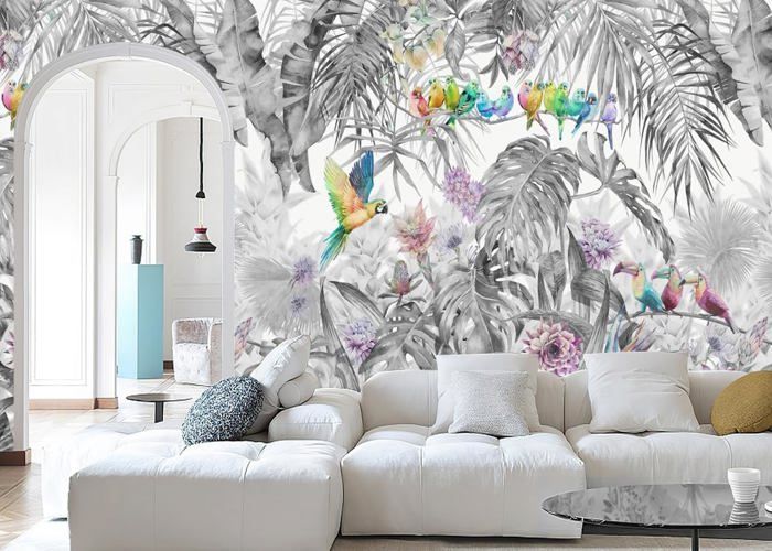 3D Papier Peint Panoramique Jungle Soie Tropicale,350x256 cm Noir et ...