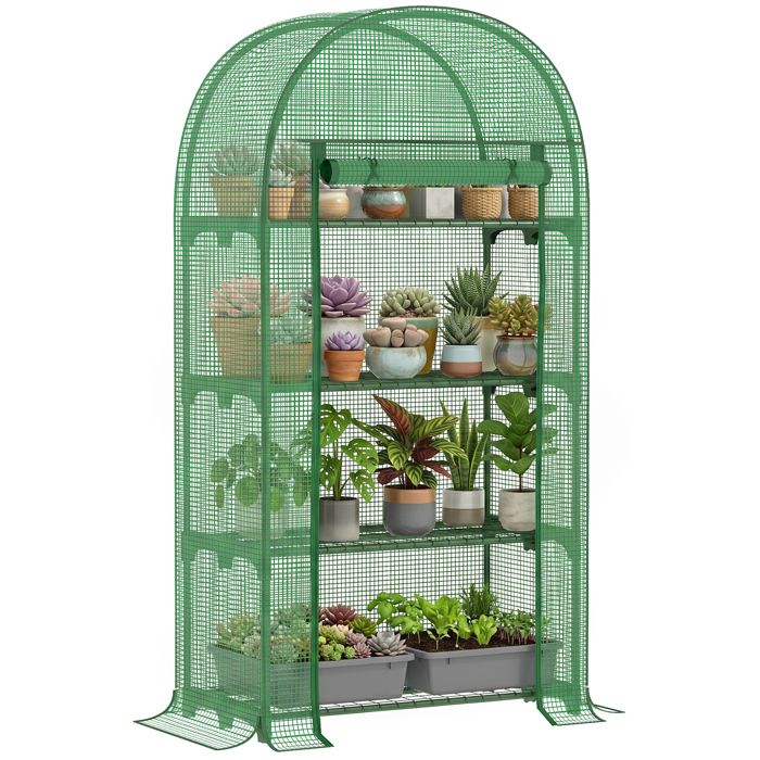 Serre de jardin - serre de balcon - Outsunny - résistante UV - porte enroulable 4 étagères - couverture PE - 80 x 49 x 160 cm vert