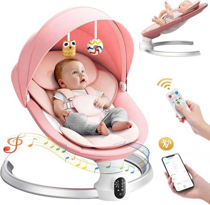 Transat Bébé Électrique avec Musique 5 Vitesses de Balançoire Baby Rocker 3 Minuteries avec Télécommande et Bluetooth Jusquà 9kg