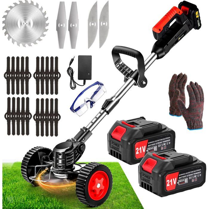 Débroussailleuse Et Coupe Bordure 40V 2 Batteries Lithium 4Ah + Chargeur Double Lame 3 Dents Bobine De Fil Nylon Et Harnais VITO