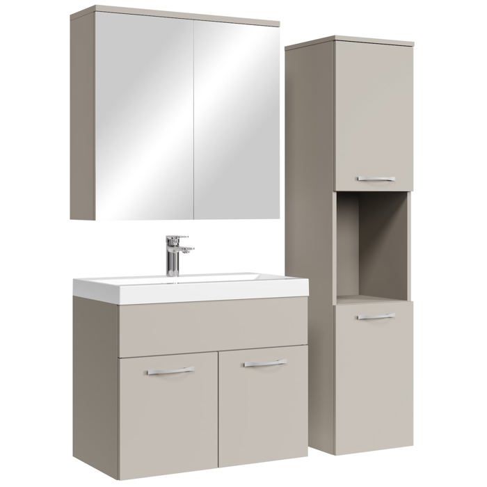 Ensemble de meubles de salle de bain Montreal 60 cm - Beige - avec armoire à glace et armoire latérale Ensemble de meubles de salle de bain Montreal 60 cm - Beige - avec armoire à glace et armoire latérale