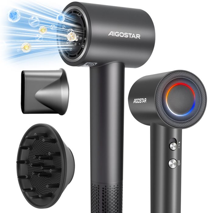 Sèche-Cheveux Ionique 200 Millions Ions Négatifs Moteur Sans Balais de 110000 RPM pour un Séchage Rapide Diffuseur Magnétique