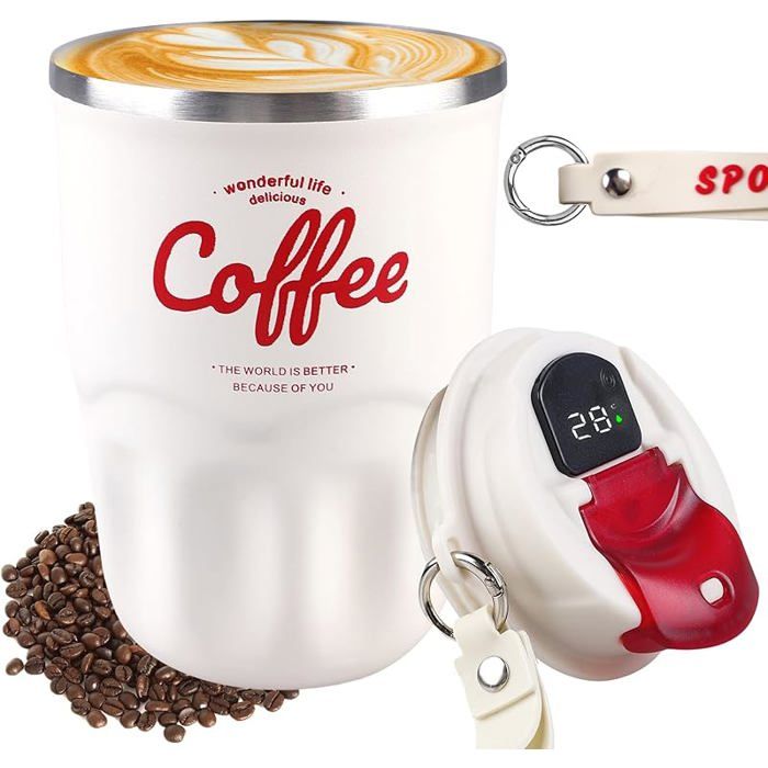 Bugucat Gobelet Isotherme Café 400 Ml – Acier Inox 304 Anti-Fuite, Couvercle, Réutilisable, Voyage & Voiture