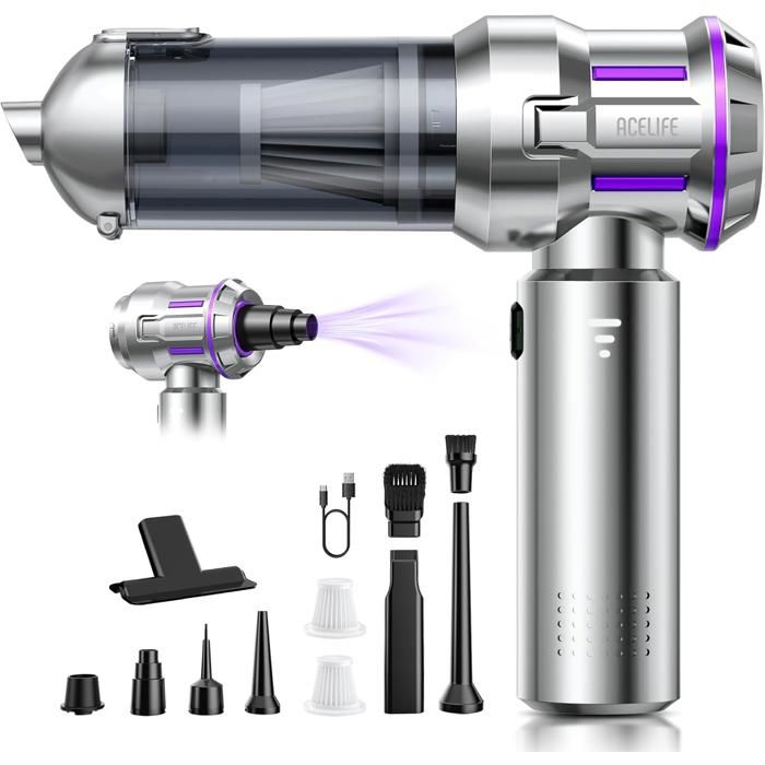 Aspirateur à Main ACELIFE - 25000Pa Puissant 4 en 1 - Autonomie 25-30 Min Capacité 200ml - pour Poils DanimauxVoitureMaison