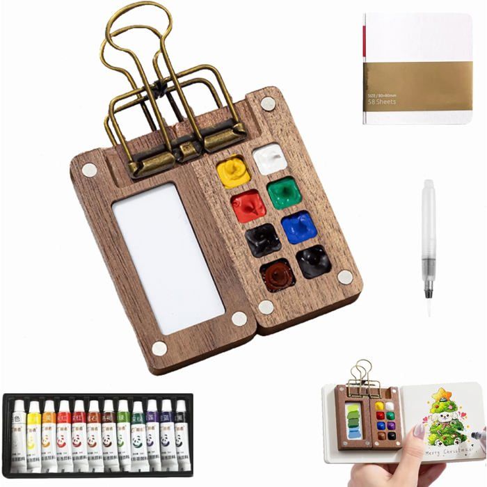 Mini Palette Aquarelle Portable Set Palette Peinture Bois Vide Palette Aquarelle Voyage pour